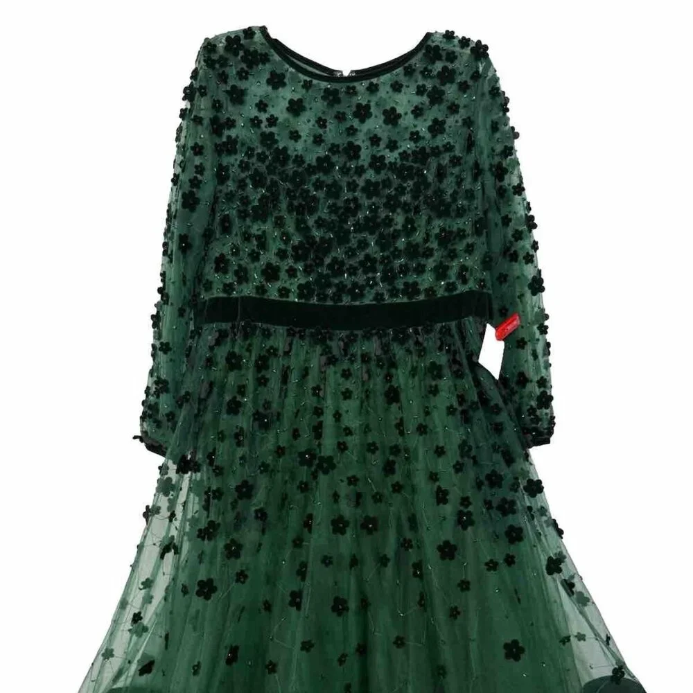 NWT Mac Duggal Floral Appliqué Tea Cokctail Dress 67007 EMARALD SZ 16‎ - Picture 3 of 6